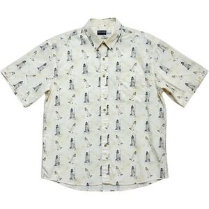 Alexander Martin Mens Lighthouse Nautical Short Sleeve Button Down Shirt XL‎